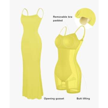 Popilush Shapewear Dress Womens Summer Long Dresses Built-in Bra Slip Bodycon Maxi Dress with Adjust...
