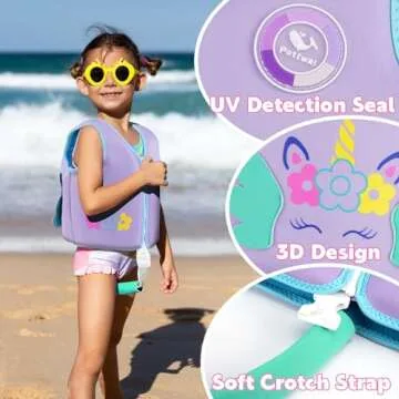 Pottwal Swim Vest for Kids - Swim Jacket for 3-6 Years (40-66LBS) - Buoyancy Aid Made of Neoprene & EPE - with Adjustable Crotch Strap - Purple