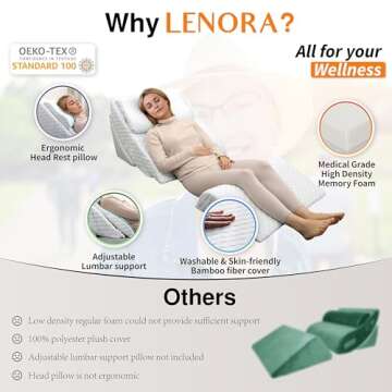 Adjustable Orthopedic Bed Wedge Pillow Set, Reading Pillow & Back Support for Sleeping, Memory Foam Wedge for Lower Back, Knee and Leg Pain, Acid Reflux, Snoring, Post Surgery Recovery