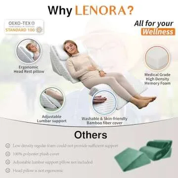 Adjustable Orthopedic Bed Wedge Pillow Set, Reading Pillow & Back Support for Sleeping, Memory Foam Wedge for Lower Back, Knee and Leg Pain, Acid Reflux, Snoring, Post Surgery Recovery