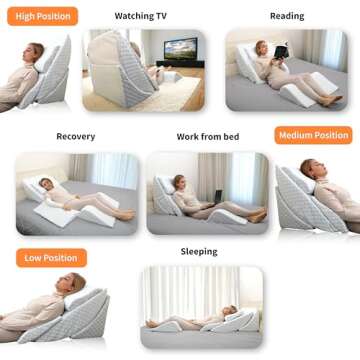 Adjustable Orthopedic Bed Wedge Pillow Set, Reading Pillow & Back Support for Sleeping, Memory Foam Wedge for Lower Back, Knee and Leg Pain, Acid Reflux, Snoring, Post Surgery Recovery