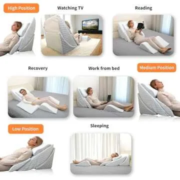 Adjustable Orthopedic Bed Wedge Pillow Set, Reading Pillow & Back Support for Sleeping, Memory Foam Wedge for Lower Back, Knee and Leg Pain, Acid Reflux, Snoring, Post Surgery Recovery