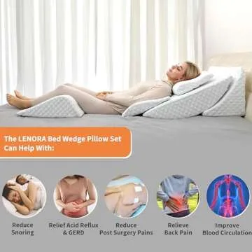 Adjustable Orthopedic Bed Wedge Pillow Set, Reading Pillow & Back Support for Sleeping, Memory Foam Wedge for Lower Back, Knee and Leg Pain, Acid Reflux, Snoring, Post Surgery Recovery