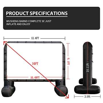 WUSHENG Inflatable Movie Screen Outdoor, Projection Screen with Air Blower, Tie-Downs and Storage Bag - Easy Set up, Blow Up Screen for Backyard Movie Night, Theme Parties, Celebrations, Single-sided