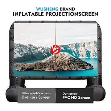 WUSHENG Inflatable Movie Screen Outdoor, Projection Screen with Air Blower, Tie-Downs and Storage Bag - Easy Set up, Blow Up Screen for Backyard Movie Night, Theme Parties, Celebrations, Single-sided