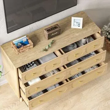 Stylish HOUROM Rattan 6 Drawer Dresser for Bedrooms