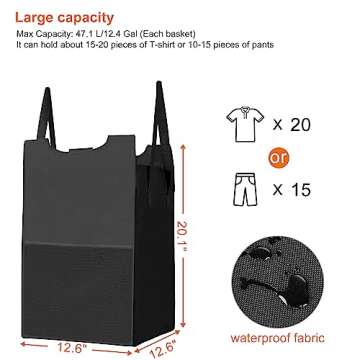 Heybly Laundry Hampers, 3 × 12.5 Gal Laundry Basket with Large Desktop Sorter for Laundry Room organization, Bathroom and Dorm Laundry Bags on Storage Shelf Rustic HLH003SR