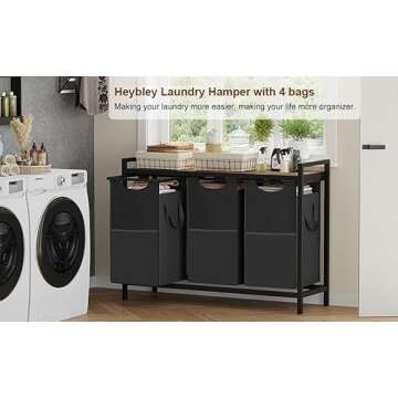 Heybly Laundry Hampers, 3 × 12.5 Gal Laundry Basket with Large Desktop Sorter for Laundry Room organization, Bathroom and Dorm Laundry Bags on Storage Shelf Rustic HLH003SR
