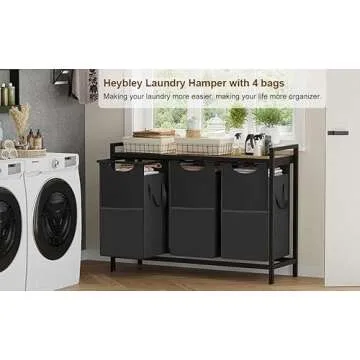 Heybly Laundry Hampers, 3 × 12.5 Gal Laundry Basket with Large Desktop Sorter for Laundry Room organization, Bathroom and Dorm Laundry Bags on Storage Shelf Rustic HLH003SR
