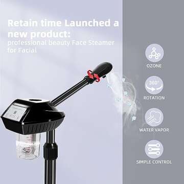 Retain time Facial Steamer, Face Steamer on on Wheels with More Steam, Adjustable Height for Face St...