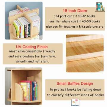 Gdrasuya10 3 Tier Rotating Bookshelf for Kids
