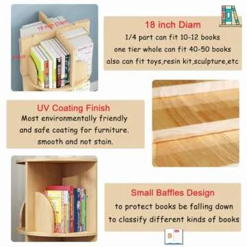 Gdrasuya10 3 Tier Rotating Bookshelf for Kids