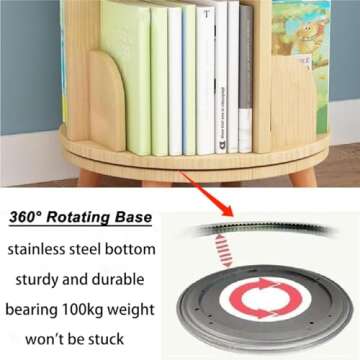 Gdrasuya10 3 Tier Rotating Bookshelf for Kids