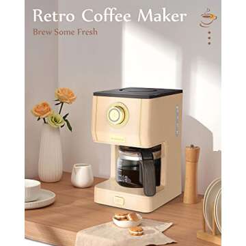 Amaste Coffee Machines, Drip Coffee Maker with 25 Oz Glass Coffee Pot, Retro Style Coffee Maker with...