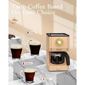 Amaste Coffee Machines, Drip Coffee Maker with 25 Oz Glass Coffee Pot, Retro Style Coffee Maker with Three Brewing Modes & Reusable Coffee Filter, 30minute-Warm-Keeping,Perfect for Kitchen, Office
