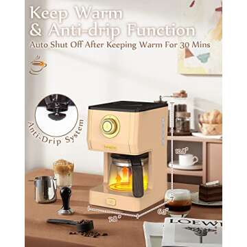 Amaste Coffee Machines, Drip Coffee Maker with 25 Oz Glass Coffee Pot, Retro Style Coffee Maker with Three Brewing Modes & Reusable Coffee Filter, 30minute-Warm-Keeping,Perfect for Kitchen, Office