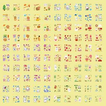 Kawaii Cartoon Rabbit Bear Stickers - EAMOTOL 800 PCS/100 Sheets Transparent PVC Cute Animals Bunny ...
