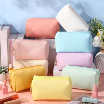 Sanwuta 9 Pcs Preppy Makeup Bag PU Leather Cosmetic Bag Makeup Pouch Plain Cosmetic Pouch Waterproof...