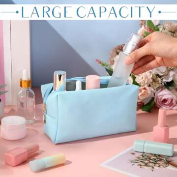 Sanwuta 9 Pcs Preppy Makeup Bag PU Leather Cosmetic Bag Makeup Pouch Plain Cosmetic Pouch Waterproof Toiletry Bags for Traveling Preppy Travel Purse Cosmetic Organizer(Macaron Colors)