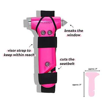 Window Breaker and Seatbelt Cutter – Women’s Auto Emergency Vehicle Escape Hammer / Seat Belt Cutter the Glammer Hammer – Effective & Fashionable in Pink