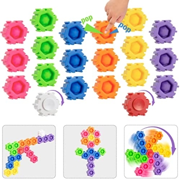 20 Pcs Popits Building Blocks, Bubble Popper Blocks, Sensory Toys for Kids That You Can Pop, Build, and Spin, PopIts Fidget Toys for Kids, Great as Fidget Party Favors and Goodie Bag Fillers