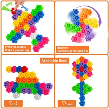 20 Pcs Popits Building Blocks, Bubble Popper Blocks, Sensory Toys for Kids That You Can Pop, Build, and Spin, PopIts Fidget Toys for Kids, Great as Fidget Party Favors and Goodie Bag Fillers
