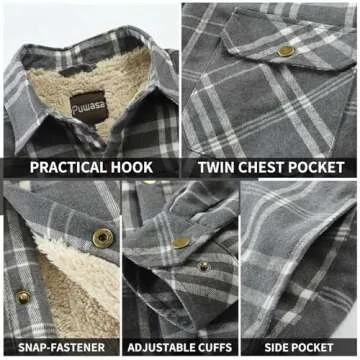 Puwasa Men's Sherpa Lined Flannel Jacket for Cozy Stay Warmth