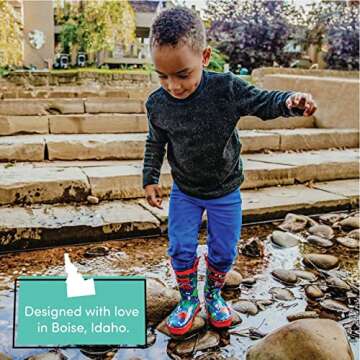 Lone Cone Rain Boots with Easy-On Handles in Fun Patterns for Toddlers and Kids, Puddle-a-Saurus Dinosaur, 10 Toddler