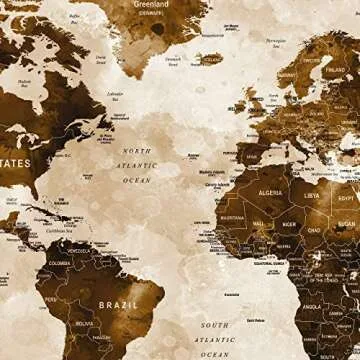 Stunning Watercolor Brown Map 5-Panel Canvas Art