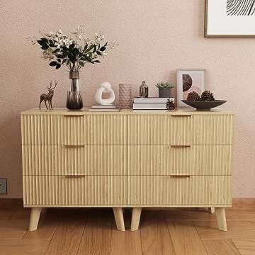 XUZENEST Fluted 3 Drawer Dressers, Modern Closet Dressers Chest of Drawers, Wood Storage Dresser Chest of Drawers Organizer for Bedroom Living Room Hallway Closet(Natural)