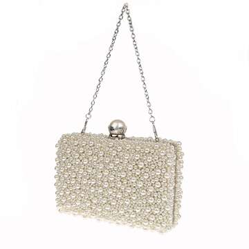 ZAKIA Womens Faux Pearl Beaded Evening Clutch Bag Bridal Wedding Handbag Party Embedded Frame Purse ...