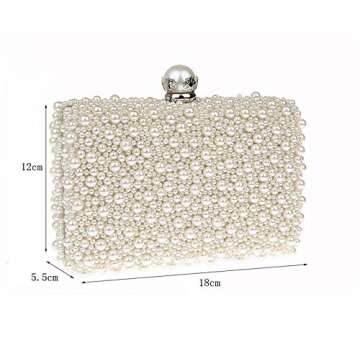ZAKIA Womens Faux Pearl Beaded Evening Clutch Bag Bridal Wedding Handbag Party Embedded Frame Purse (Cream White)