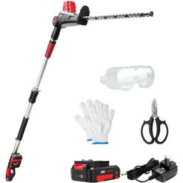 MZK 20V MAX 22.4-inch Cordless Pole Hedge Trimmer Attachment, 8-Feet Reach, Electric Hedge Trimmer with Extension Pole, Multi-Angle (Battery and Charger Included)