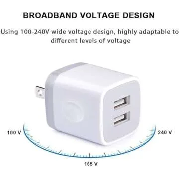 FiveBox USB Wall Charger 2Pack, Dual Port 2.1Amp Fast Charging Block for Smartphones and Tablets