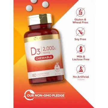 Carlyle Chewable Vitamin D3 2000 IU Tablets | Berry Flavor | Vegan Friendly
