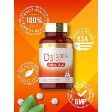 Carlyle Chewable Vitamin D3 2000 IU Tablets | Berry Flavor | Vegan Friendly