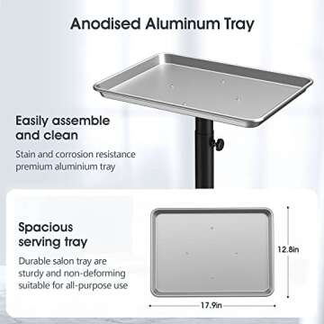Premium Aluminum Adjustable Rolling Tray for Salon & Home