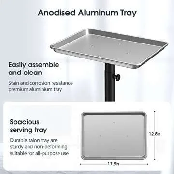Premium Aluminum Adjustable Rolling Tray for Salon & Home