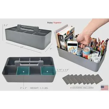 Enjoy Organizer -Large Carry Caddy Bin Basket Portable Office Desk Storage DIY- MADE IN USA (Orion Gray)