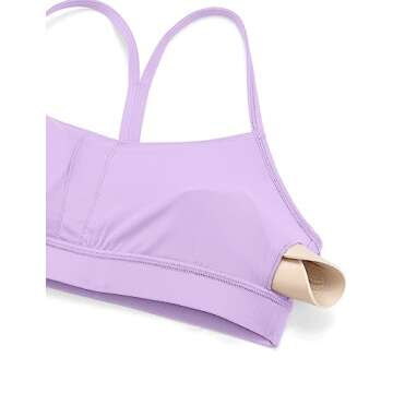 CRZ YOGA Butterluxe Womens Y Back Sports Bra - Padded Racerback Low Impact Spaghetti Thin Strap Workout Yoga Top Elfin Purple Medium