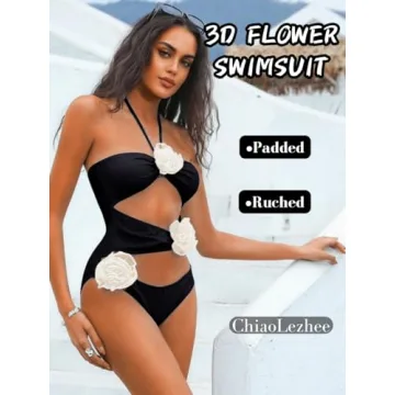 ChiaoLezhee One Piece Monokini with 3D Flowers for Summer