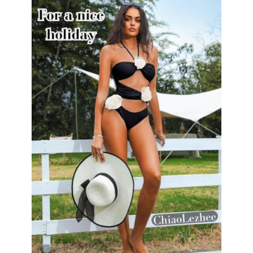 ChiaoLezhee One Piece Monokini with 3D Flowers for Summer