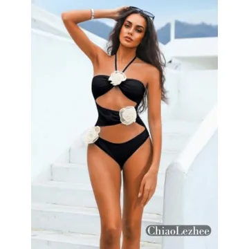 ChiaoLezhee One Piece Monokini with 3D Flowers for Summer