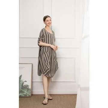 Minibee Women's Ruffle Oversize Casual Midi Dresses with Pockets Style 2 Black Stripe L