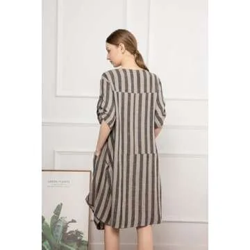 Minibee Women's Ruffle Oversize Casual Midi Dresses with Pockets Style 2 Black Stripe L