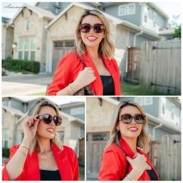 AMOMOMA Oversized Hexagonal Sunglasses for Women, Fashion Womens sunglasess Designer Shades 70s UV400 Polarized AM6646 Black/Grey