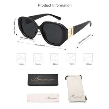 AMOMOMA Oversized Hexagonal Sunglasses for Women, Fashion Womens sunglasess Designer Shades 70s UV400 Polarized AM6646 Black/Grey