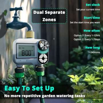 QUOBAS 2 Zone Sprinkler Timer, Programmable Hose Timer with Brass Inlet & Outlet, Water Timer for Ga...