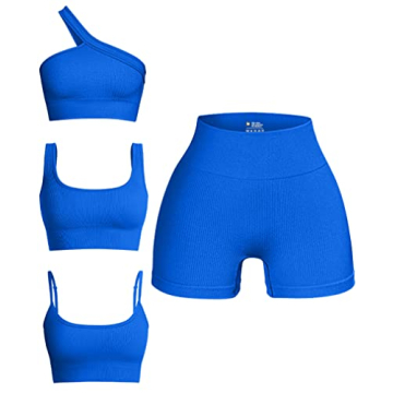 OQQ Women's 4 Piece Seamless Exercise Outfits in Blue