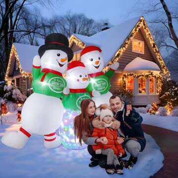 Dawdix Christmas Inflatable Snowman Family Decoration, 6.5 x 8 FT Christmas Blow Up Snowman Outdoor Decorations with Rotating Light, Xmas Inflatable for Indoor Outdoor Yard Lawn Garden Party